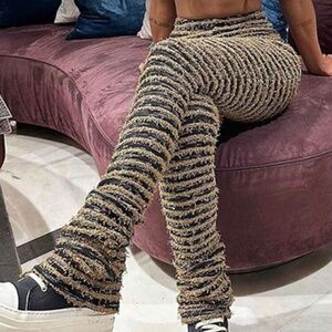Women High Waist Fitted Casual Knit Striped Pant